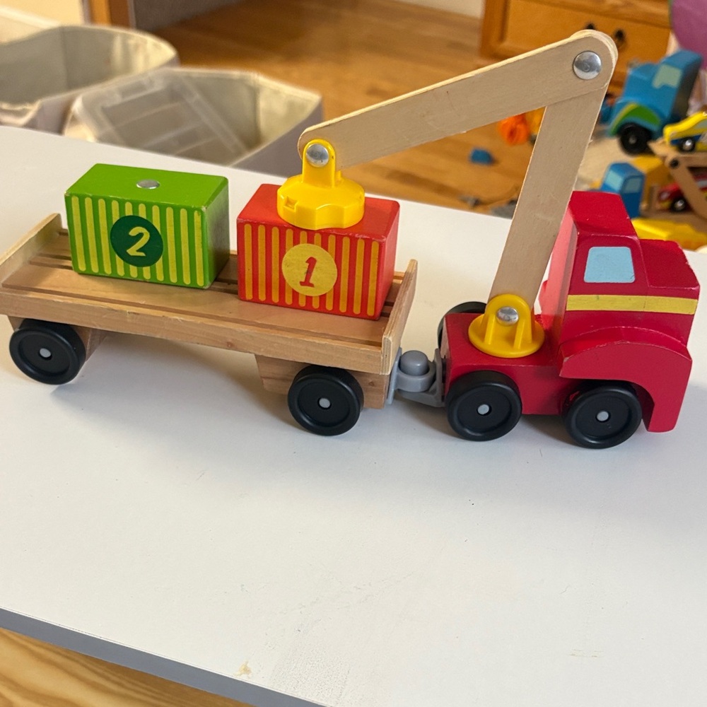 Melissa & Doug Red Wooden Crane Truck with Blocks